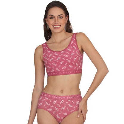 POOJA RAGENEE Seamless Smooth Fabric & comfortable Printed Bra for Fitness SQ1032 Pink