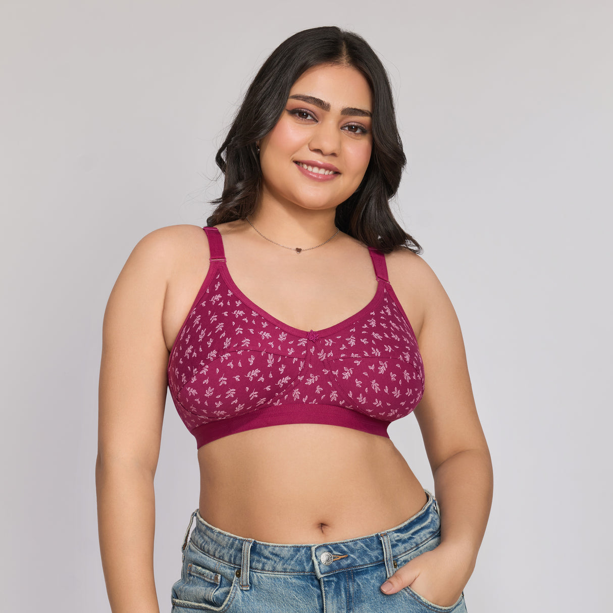 Plus‑Size Printed Seamed D‑Cup Bra — Full Support & Stylish Prints BQ2186