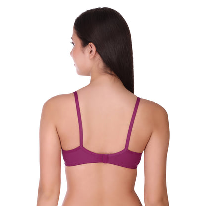 Pooja Ragenee Womens Full Coverage Non Padded Mould Cotton Bra MQ3055 Purple-Wine-Baby Pink