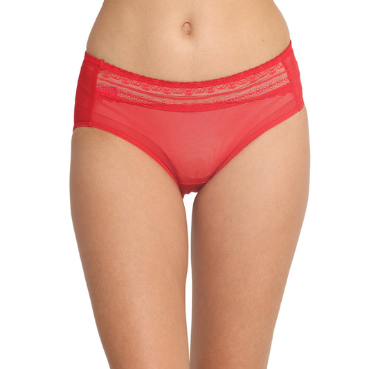 POOJA RAGENEE Women's Regular Power Net Lycra Panty  PQ5021 Red