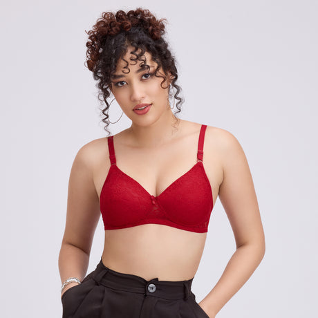 Net Padded Bra for Women|Comfortable Support|Stylish Lace Design FQ8010