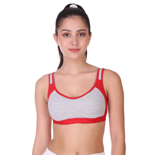 Full Coverage Cotton Blend Sports Bra For Womens - Red