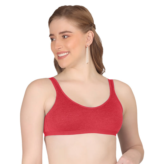 POOJA RAGENEE T-Shirt Bra Fitness & comfortable Cotton Sports BraSQ1036 Red