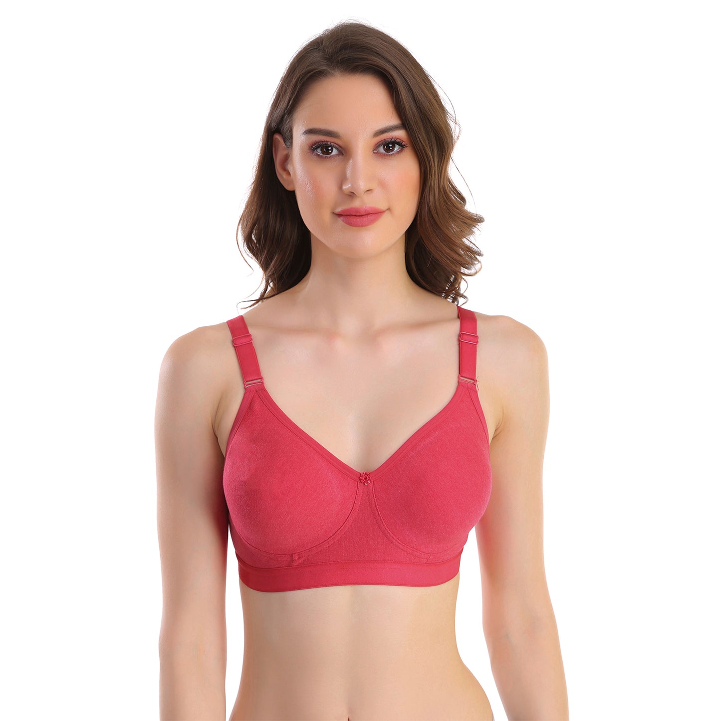 Full Coverage Non Padded Cotton Blend Bra Red