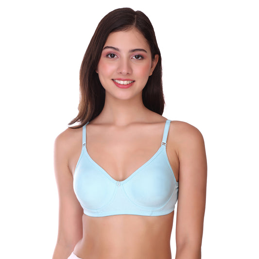 Pooja Ragenee Full Coverage Non Padded Cotton Bra For Everyday Aqua Blue