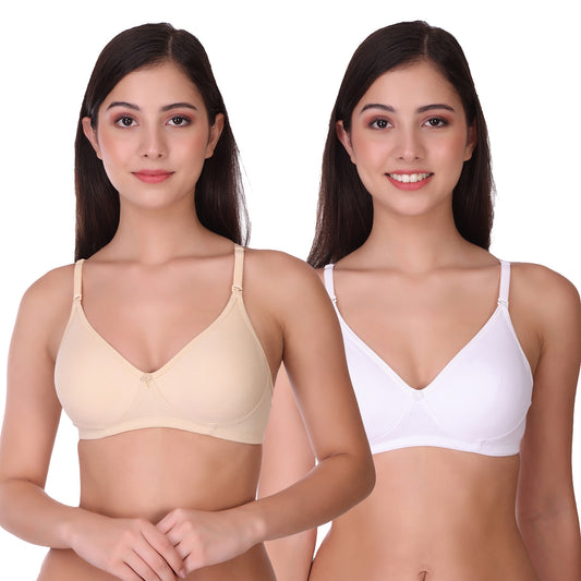 Pooja Ragenee Womens Full Coverage Non Padded Mould Cotton Bra MQ3056 Skin-White