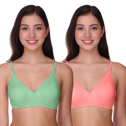 Pooja Ragenee Womens Full Coverage Non Padded Mould Cotton Bra MQ3057 Teal Green-Baby Pink