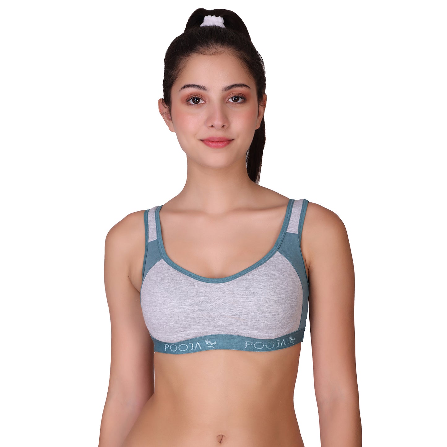 Full Coverage Cotton Blend Sports Bra For Womens - T Green