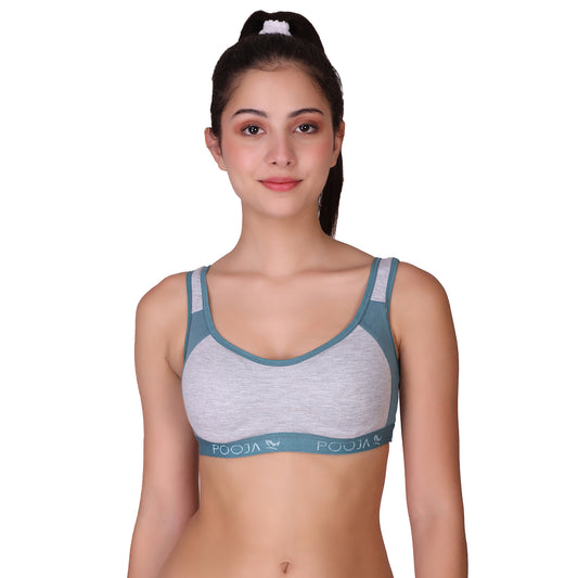 Full Coverage Cotton Blend Sports Bra For Womens - T Green