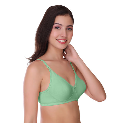 Pooja Ragenee Womens Full Coverage Non Padded Mould Cotton Bra MQ3057 Peach-Teal Green-Baby Pink