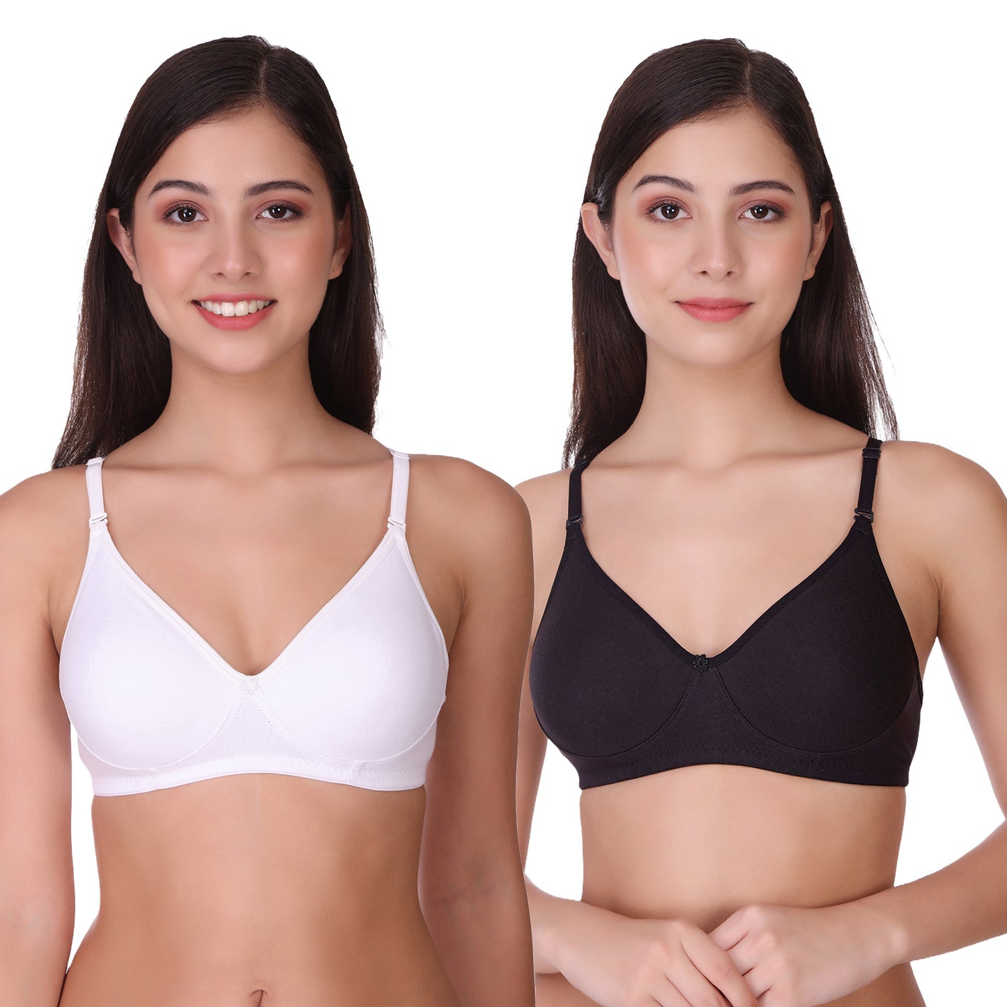 Pooja Ragenee Womens Full Coverage Non Padded Mould Cotton Bra MQ3056 White-Black