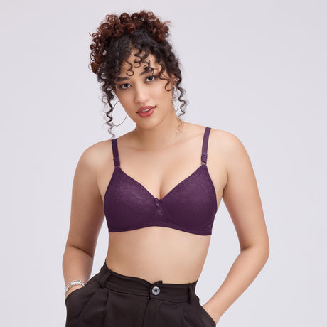 Net Padded Bra for Women|Comfortable Support|Stylish Lace Design FQ8010