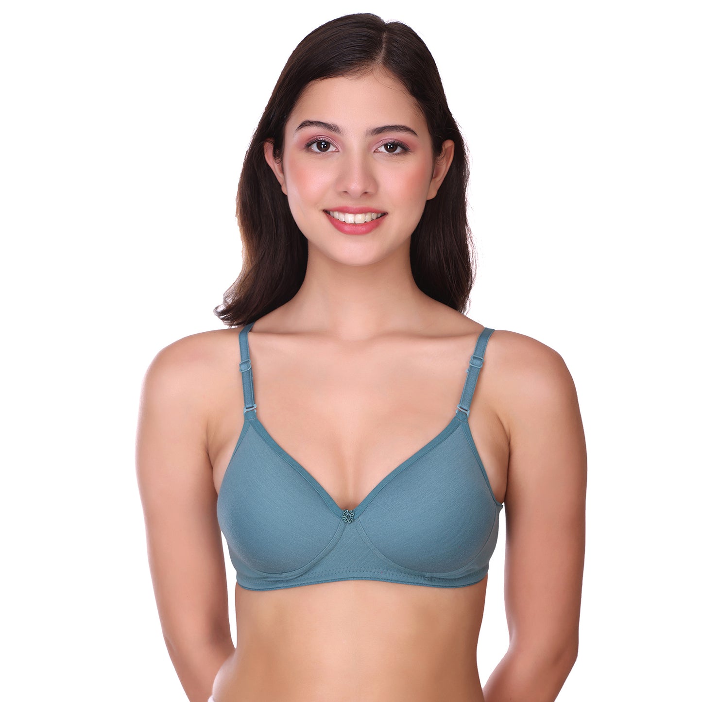 Seamless Light Pad Adjustable Cotton bra in Teal Green